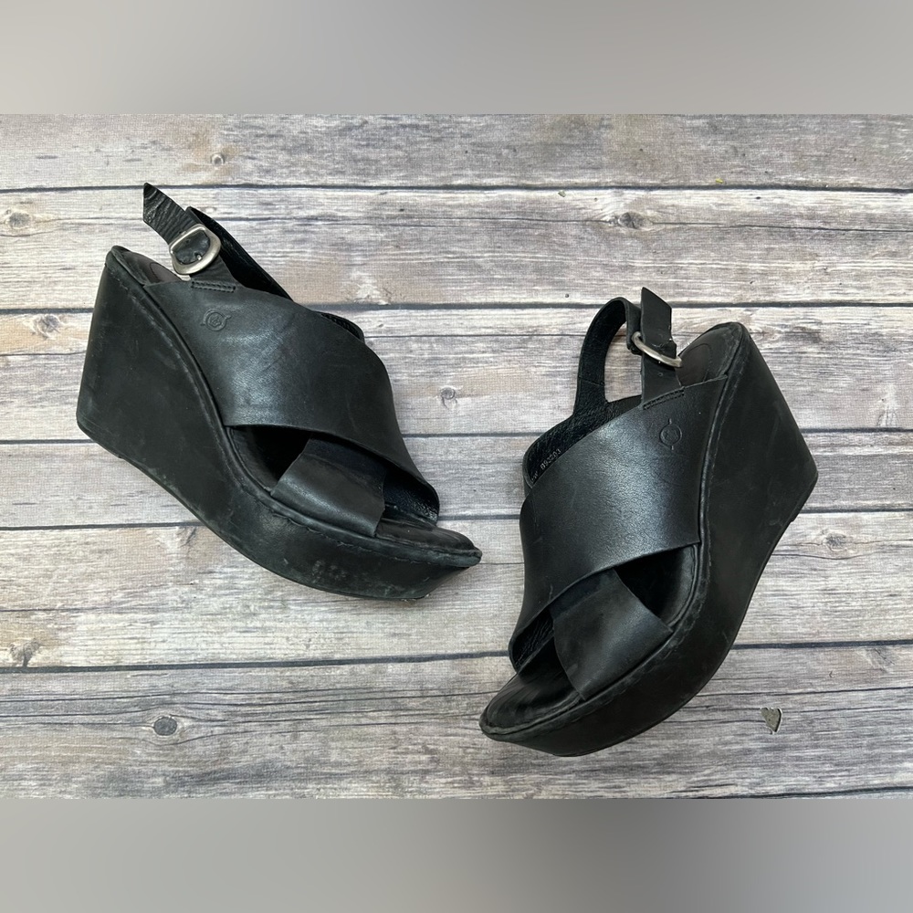 Born black leather wedges